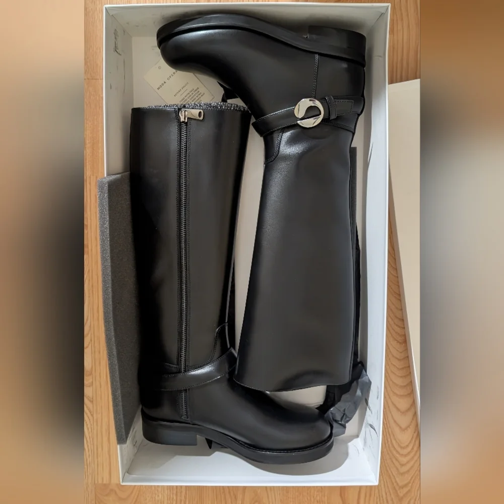 Coperni Belt Cavalier Black Leather Knee High Boots Size US 6 / IT 36